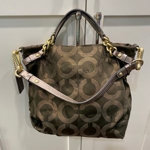 Coach Op Art Lurex Brooke Olive and Gold Hobo Bag